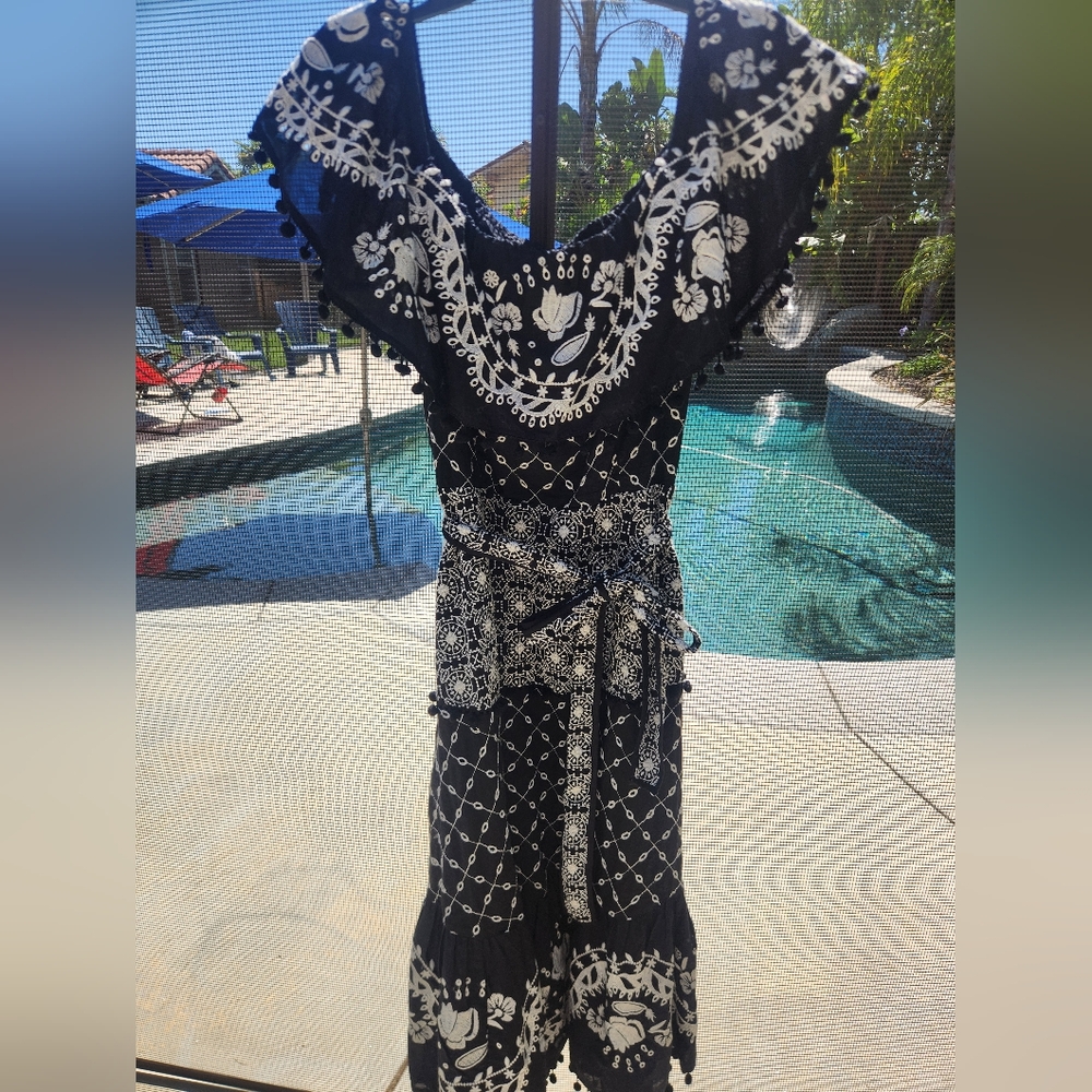 Anthropologie Black and White Embroidered Dress